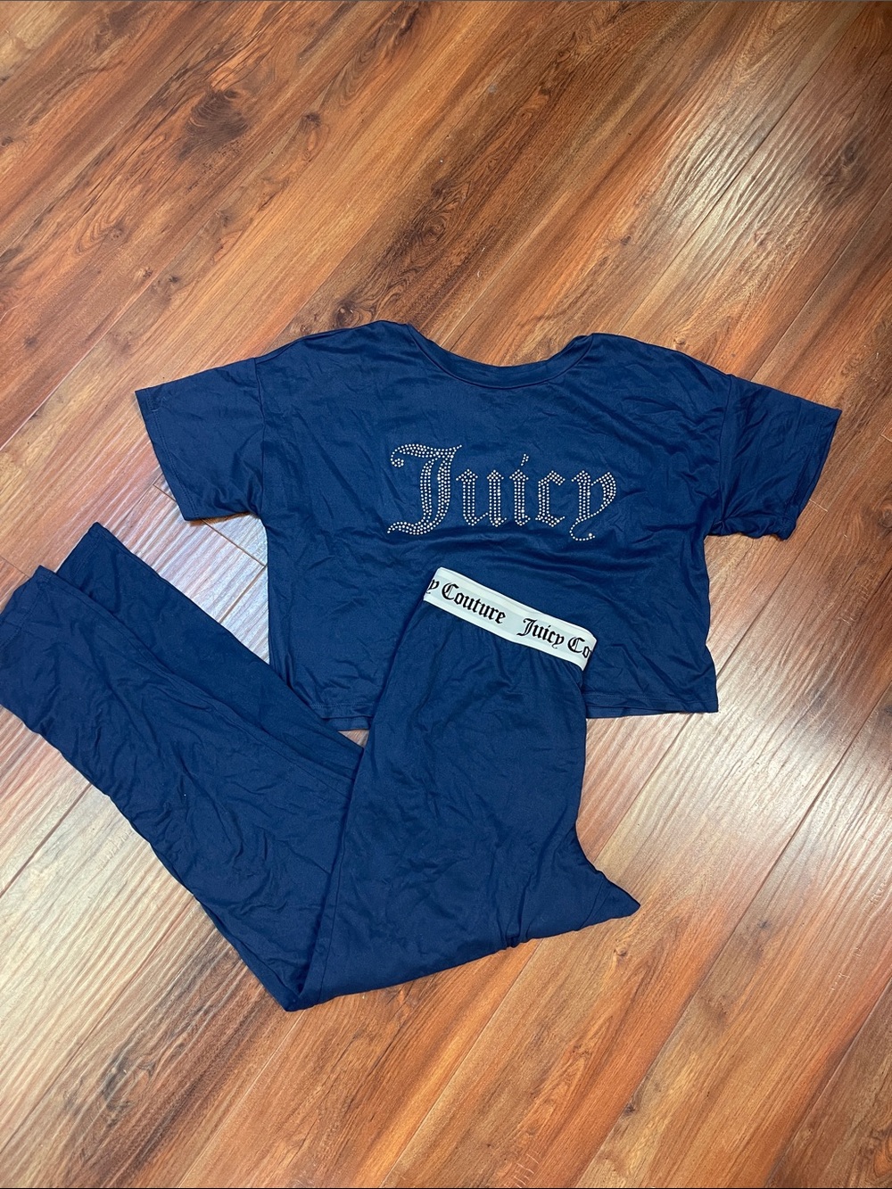 Juicy Couture Navy Rhinestone 'Juicy' Pajama Set